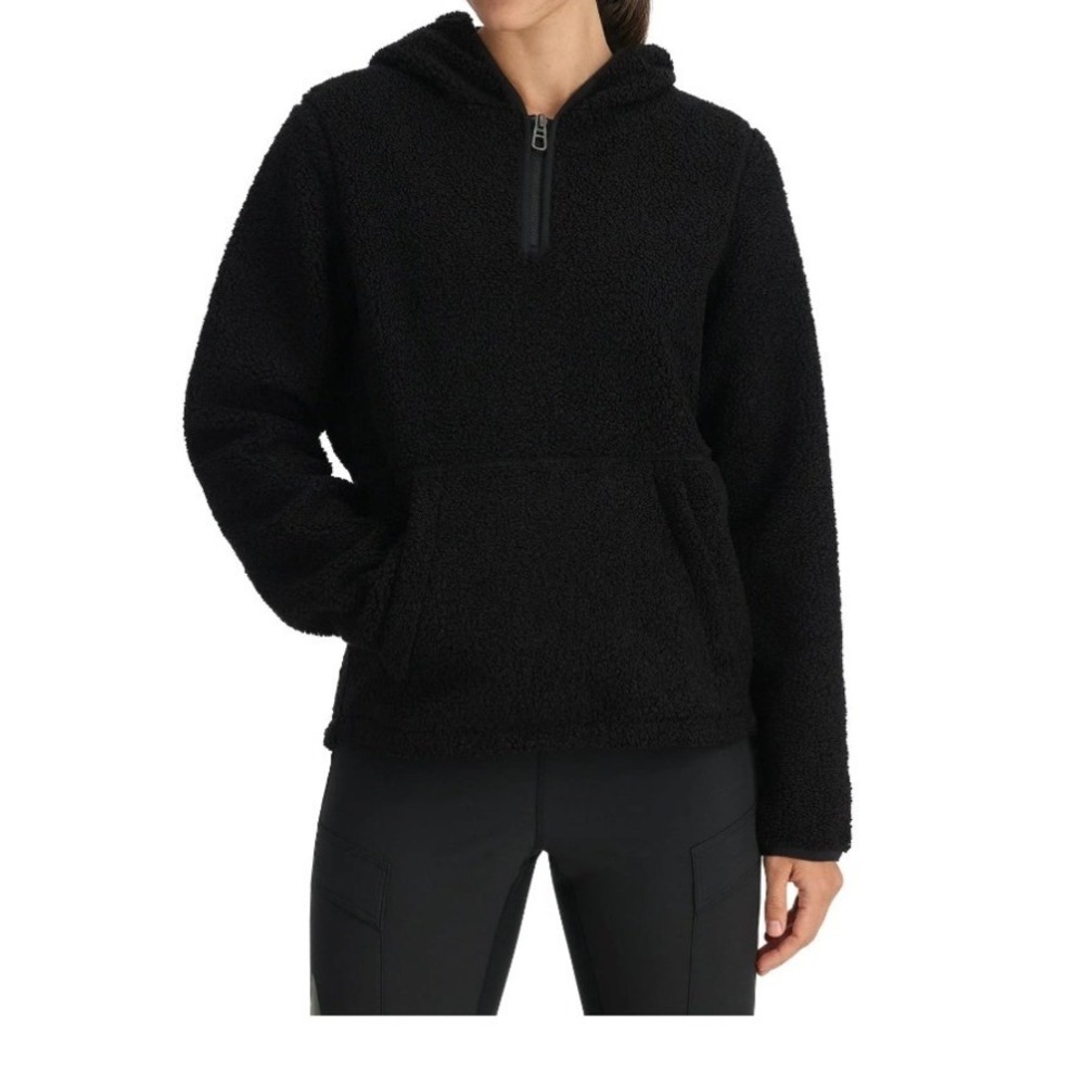 Spyder Womens Cloud Fleece Hoodie Black Quarter Zip Sherpa Pullover L‎ NEW